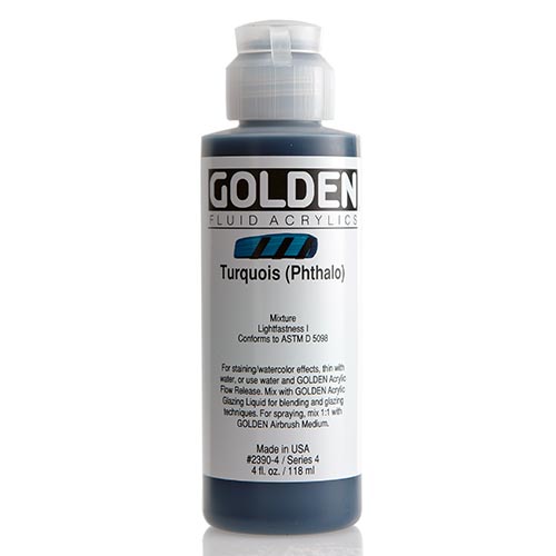 Golden, Fluid Acrylic, Paint, 4oz, Turquoise (Phthalo)